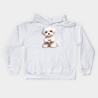 Valentine Maltese Dog Giving Heart Hand Sign Kids Hoodie